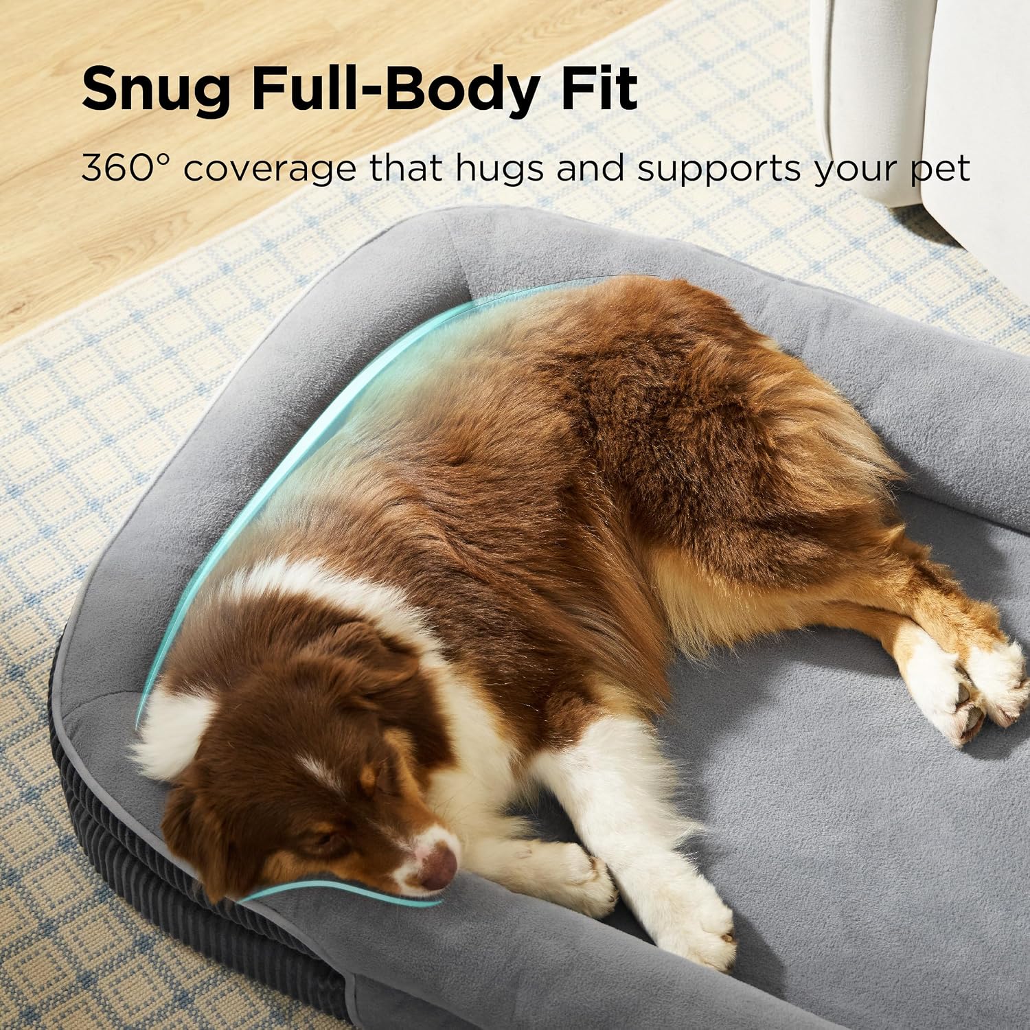 Bedsure 360°Oval Bolster Orthopedic Dog Beds Large Sized Dog,35" Grey