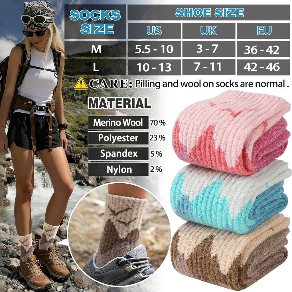 EBMORE 5 Pairs Womens Merino Wool Hiking Socks Thermal Warm Winter Boot Crew Cushion Work Gift Socks