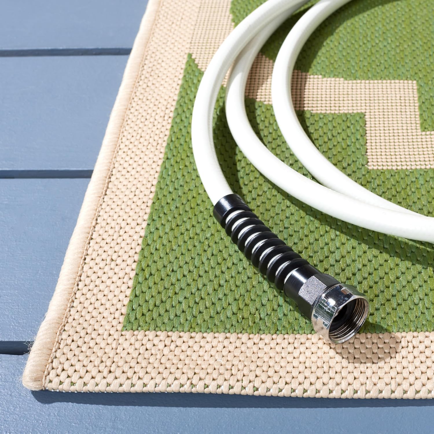 SAFAVIEH Washable Rug Outdoor Courtyard Collection - 2' x 3'7", Green & Beige, Non-Shedding & Easy Cleaning, Ideal for Patio, Front Door, Entryway, Doormat (CY6243-244)