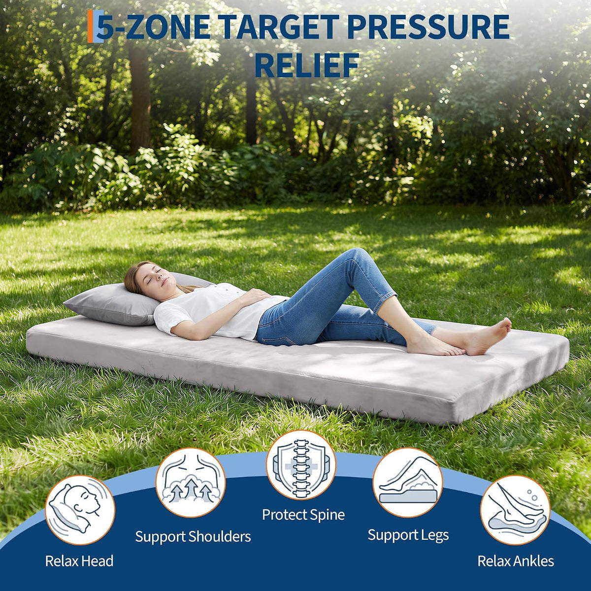 Garvee Memory Foam Camping Mattress Pad, Roll Up Sleeping Pad 3 Inch Thick