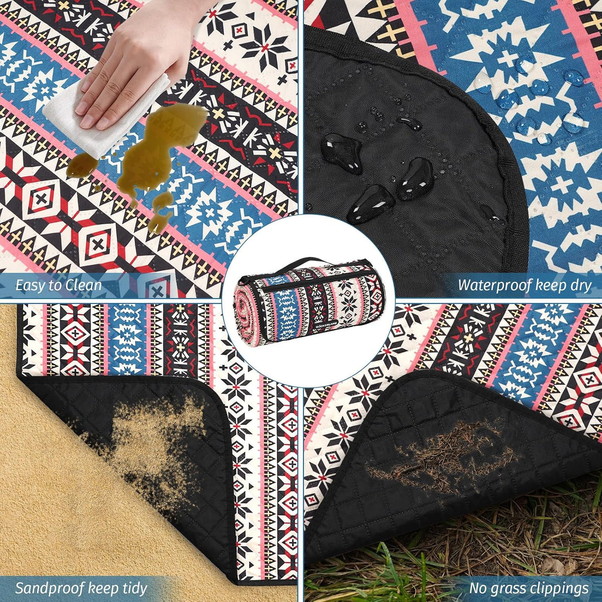 Picnic Blanket,Beach Blanket Waterproof Sandproof w/Strap,Boho