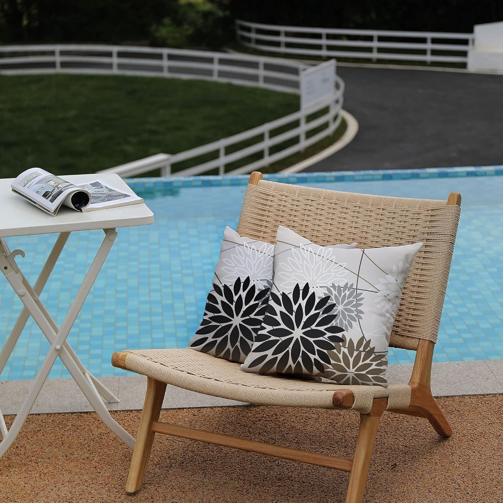 DFXSZ Black Brown Floral Outdoor Pillow Covers 18x18 Set of 2 Waterproof
