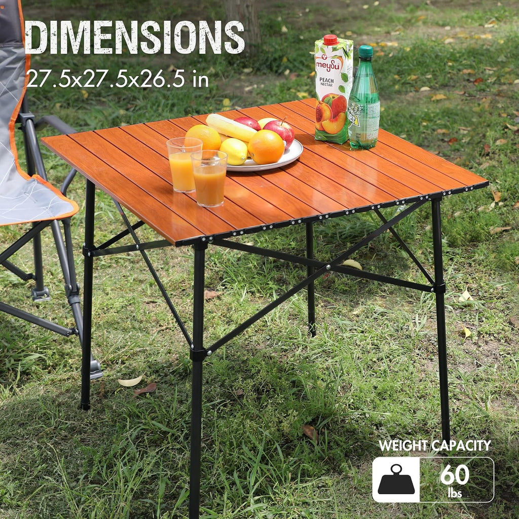 Portal Lightweight Aluminum Folding Square Table Roll Up Top 4 People Table