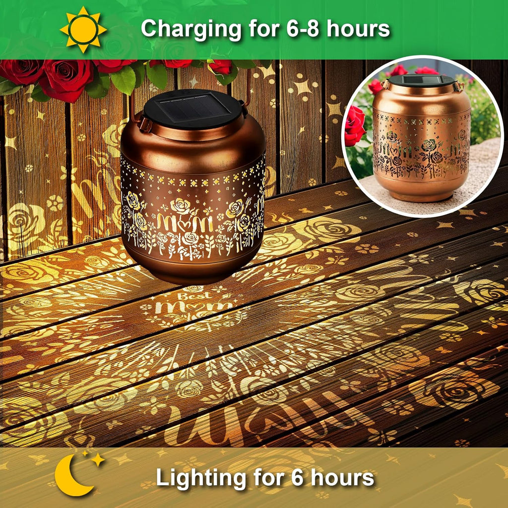 Mothers Day Gifts Solar Lanterns Rose Flowers Garden Decor Birthday Gifts for Women Mom Grandma Hanging Solar Lights Outdoor Waterproof Decoration for Outside LED Lanterns for Yard Patio Lawn