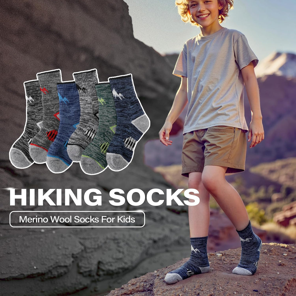ANTSANG Kids Toddlers Boys Girls Merino Wool Hiking Athletic Crew Socks
