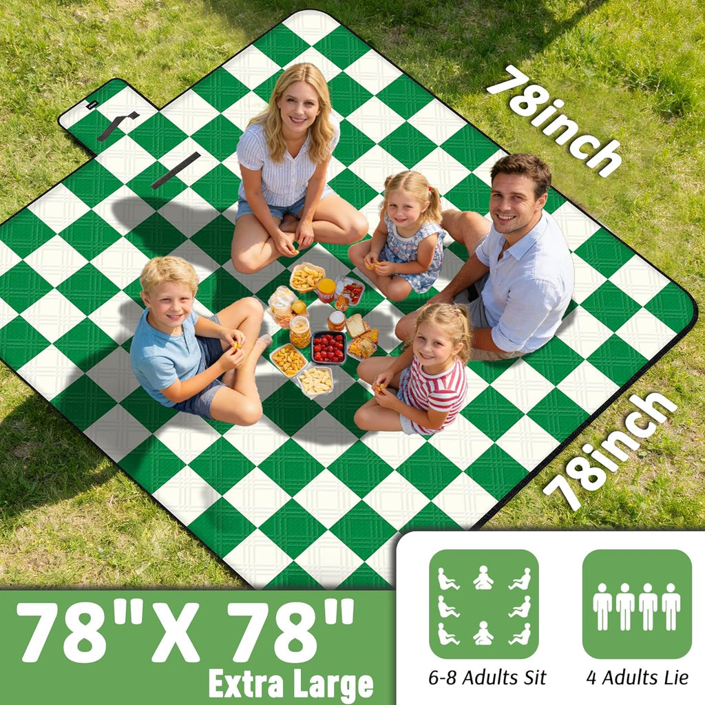 Doonly Large Picnic Blanket, 78 x 78 in, Waterproof Beach Blanket, Gingham