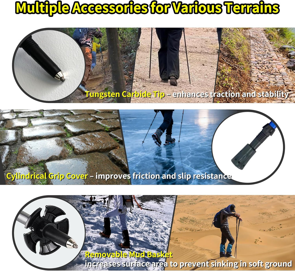 2-Pack 7075 Aluminum Ultralight Folding Trekking Poles, Professional Walking Sticks for Hiking, Adjustable, Portable for Trekking, Camping, Mountaineering