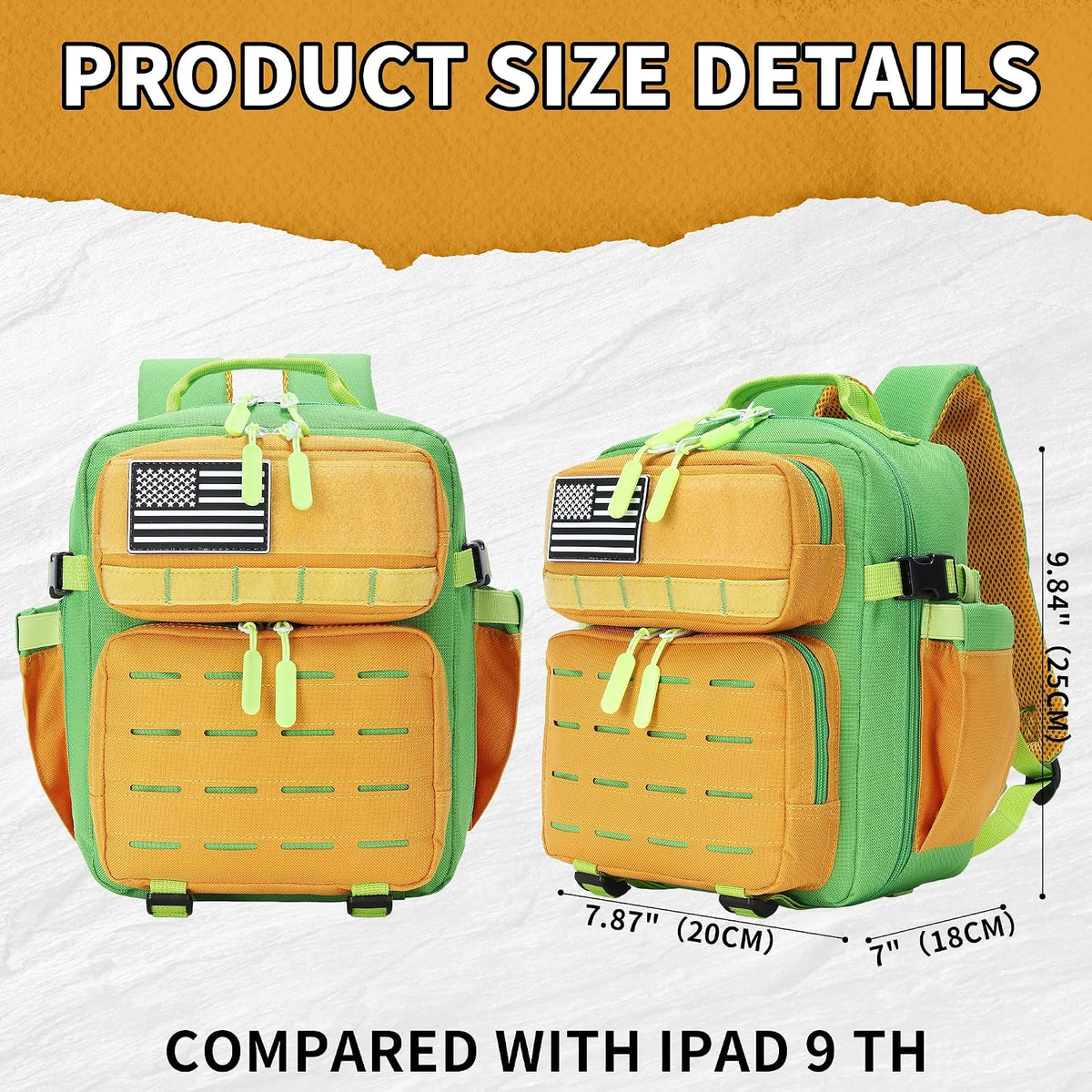 9L Mini Tactical Backpack for Men and Women Tactical Backpack Small for Hiking Small Tactical Bag (Orange&Green)