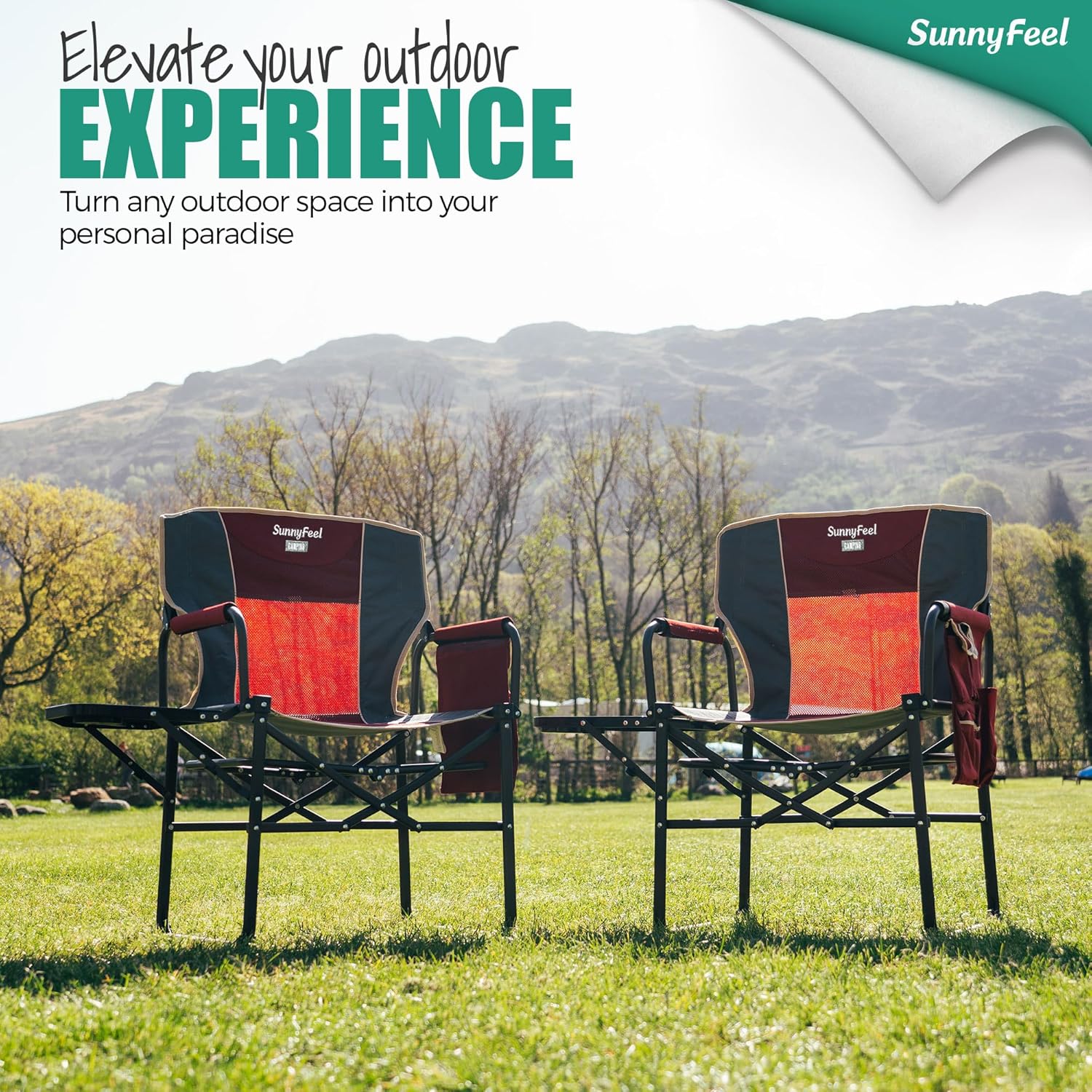 SUNNYFEEL Oversized Directors Camping Chair for Adults with Side Table