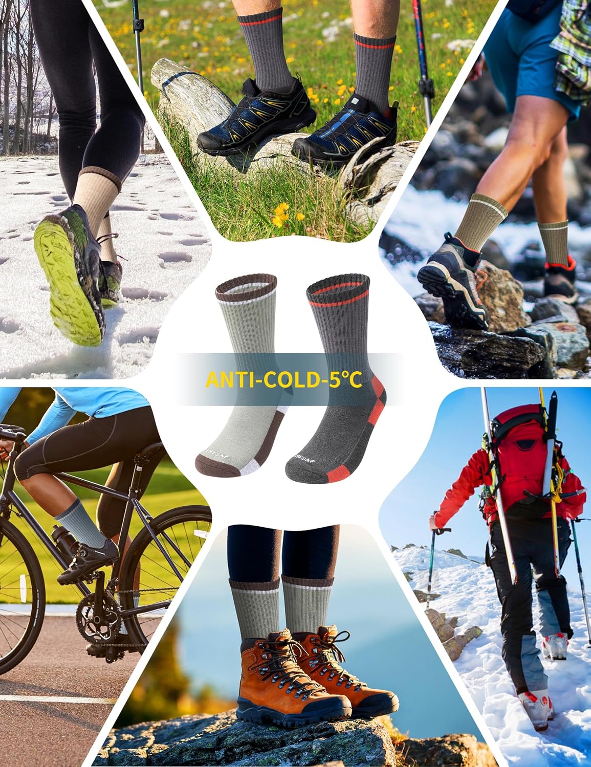 Wool Hiking Socks for Men - Women Lightweight Crew Merino Wool Socks with Cushion for Camping Hunting Work,4 pack
