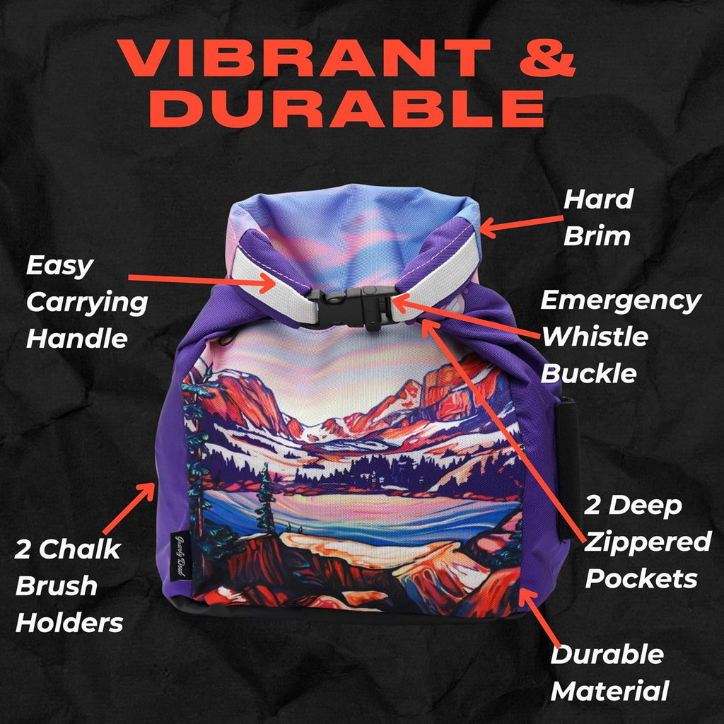 Rock Climbing Chalk Bucket | for Bouldering Gym & Outdoor Use | Durable Hook & Loop Closure, 2 Zippered Pockets, Easy-Carry Handle