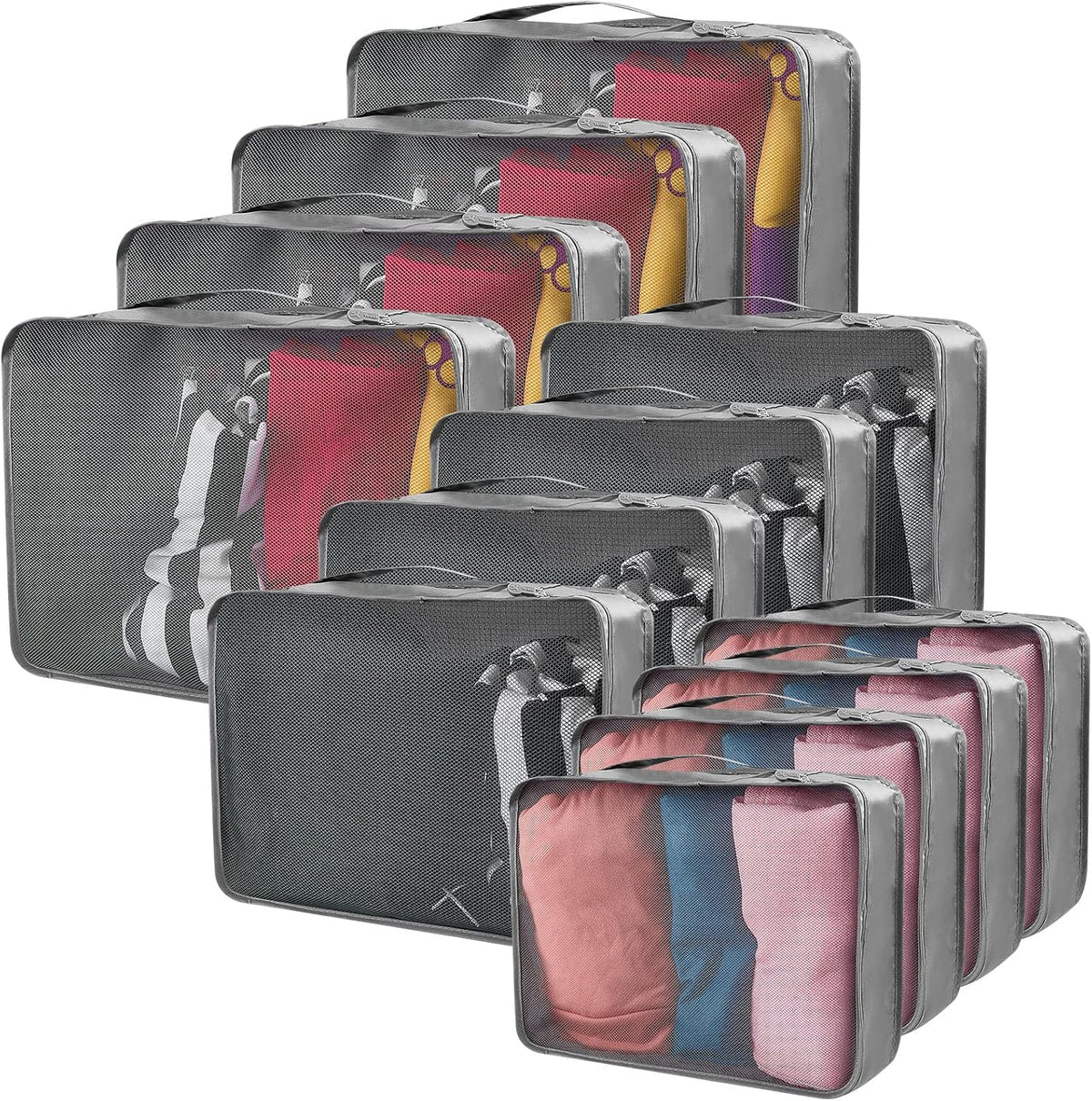 Silkfly 12 Pcs Packing Cubes for Travel,XL, L, M,Classic,Gray
