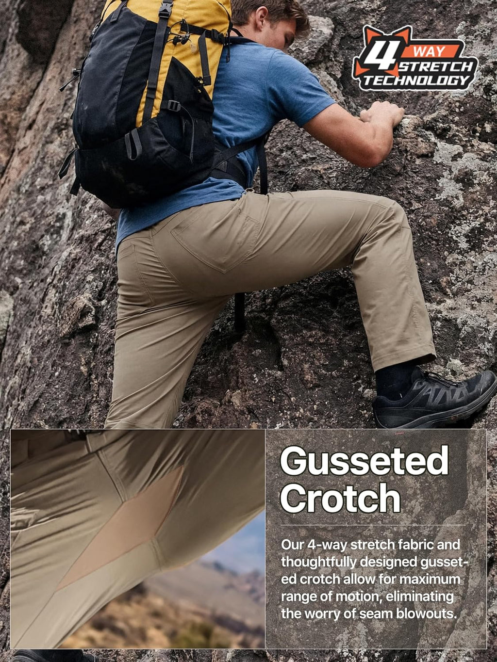 FREE SOLDIER Men's Outdoor Cargo Hiking Pants with Belt Lightweight Waterproof Quick Dry Tactical Pants Nylon Spandex (Sand 36W/32L)