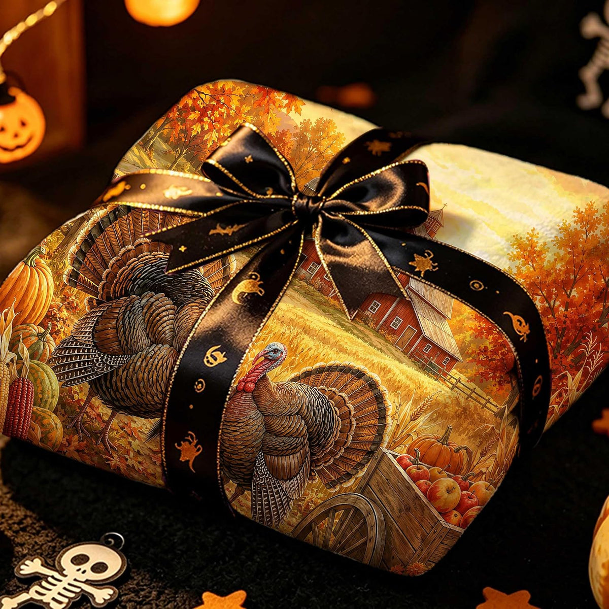 Thanksgiving Turkey Throw Blanket, Fall Farmhouse Fleece Blanket