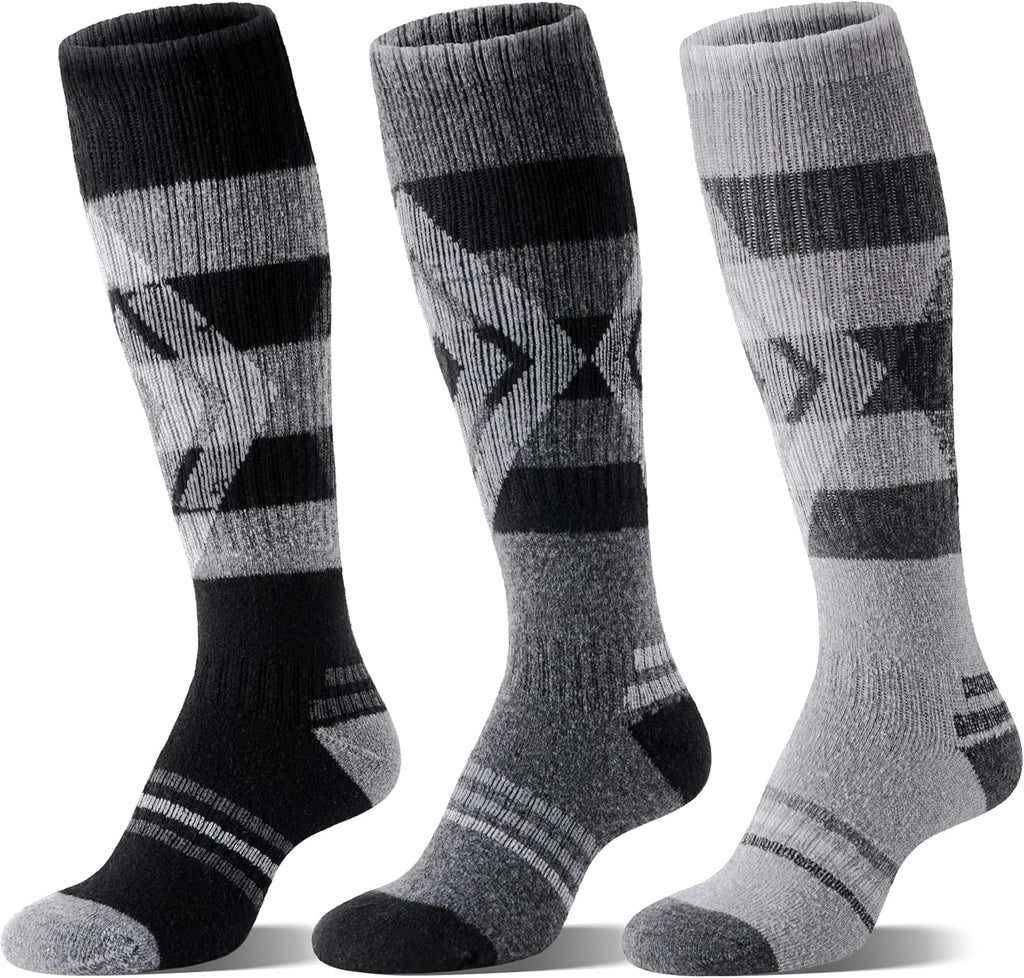 Welwoos 3 Pairs Merino Wool Ski Socks for Womens Mens Thermal Winter Warm Thick Knee High Socks for Skiing Snowboarding
