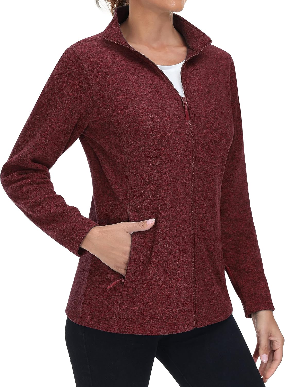 MAGCOMSEN Womens Fleece Zip Up Jacket with Pockets Lightweight Soft Coat