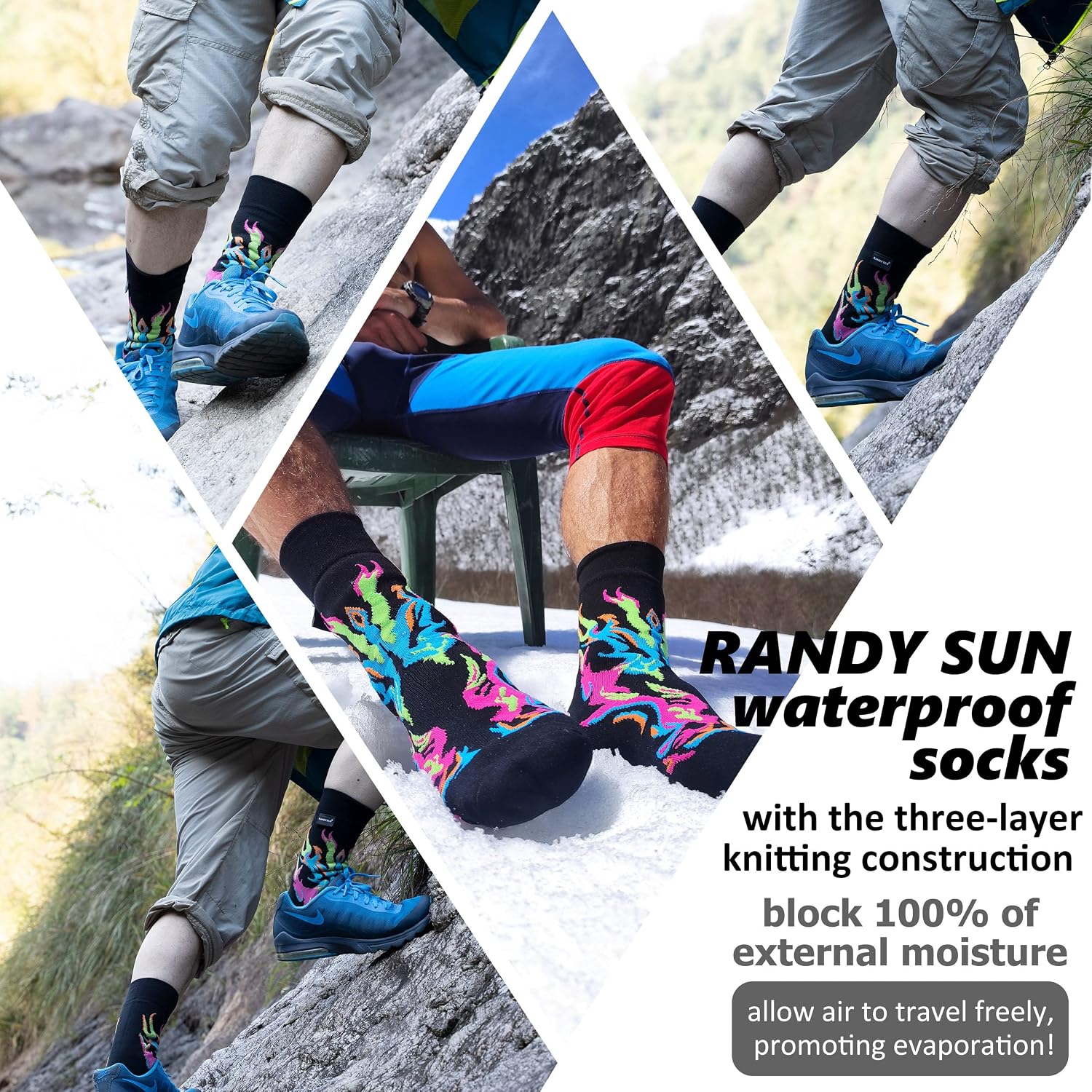 RANDY SUN Waterproof Breathable Socks, [SGS Certified] Unisex Skiing Trekking Hiking Wading Trail Socks