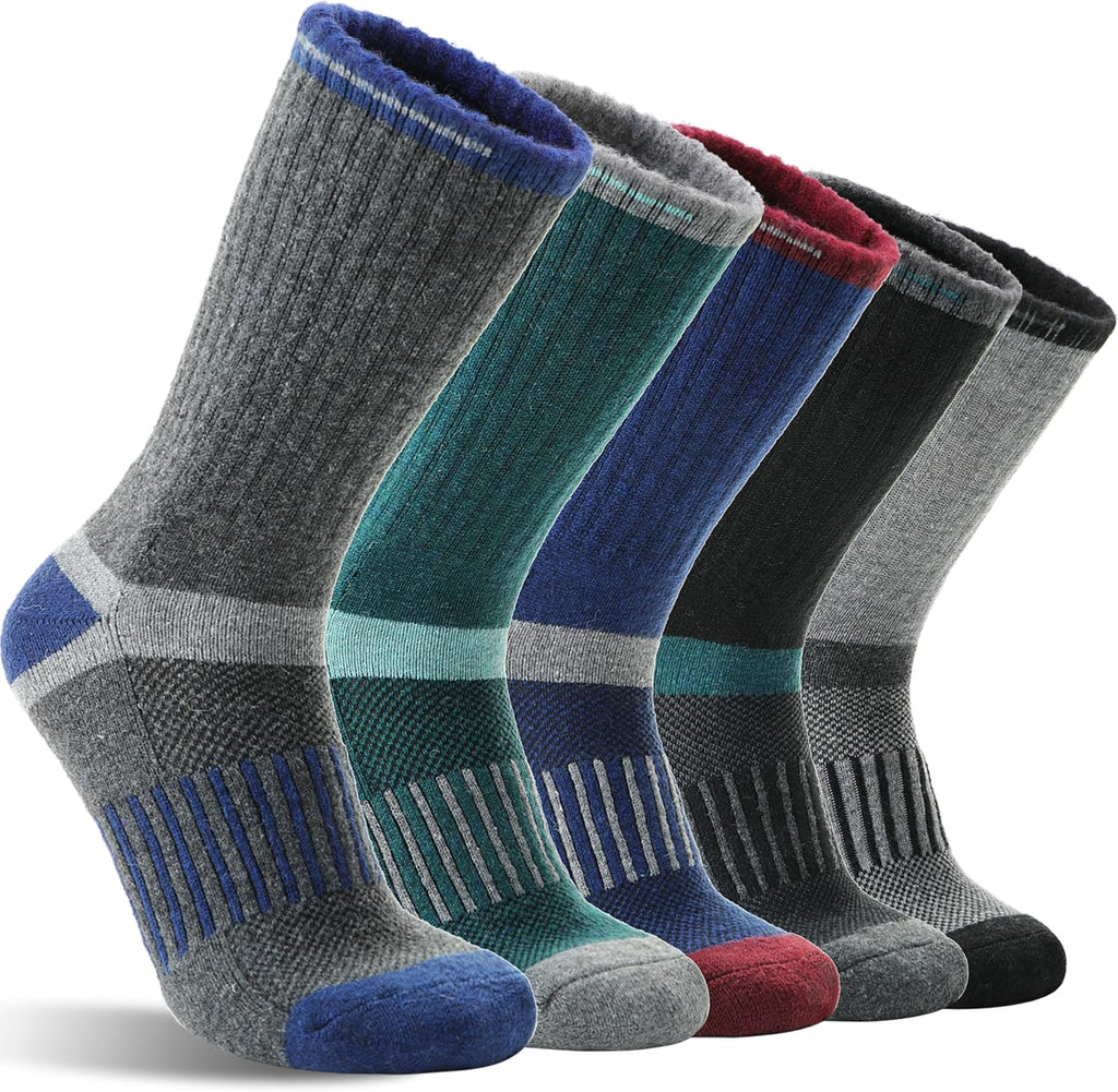 MOGGEI 5 Pairs Merino Wool Hiking Socks Warm Thermal Winter Cozy Cushioned Moisture Wicking Socks for Women & Men