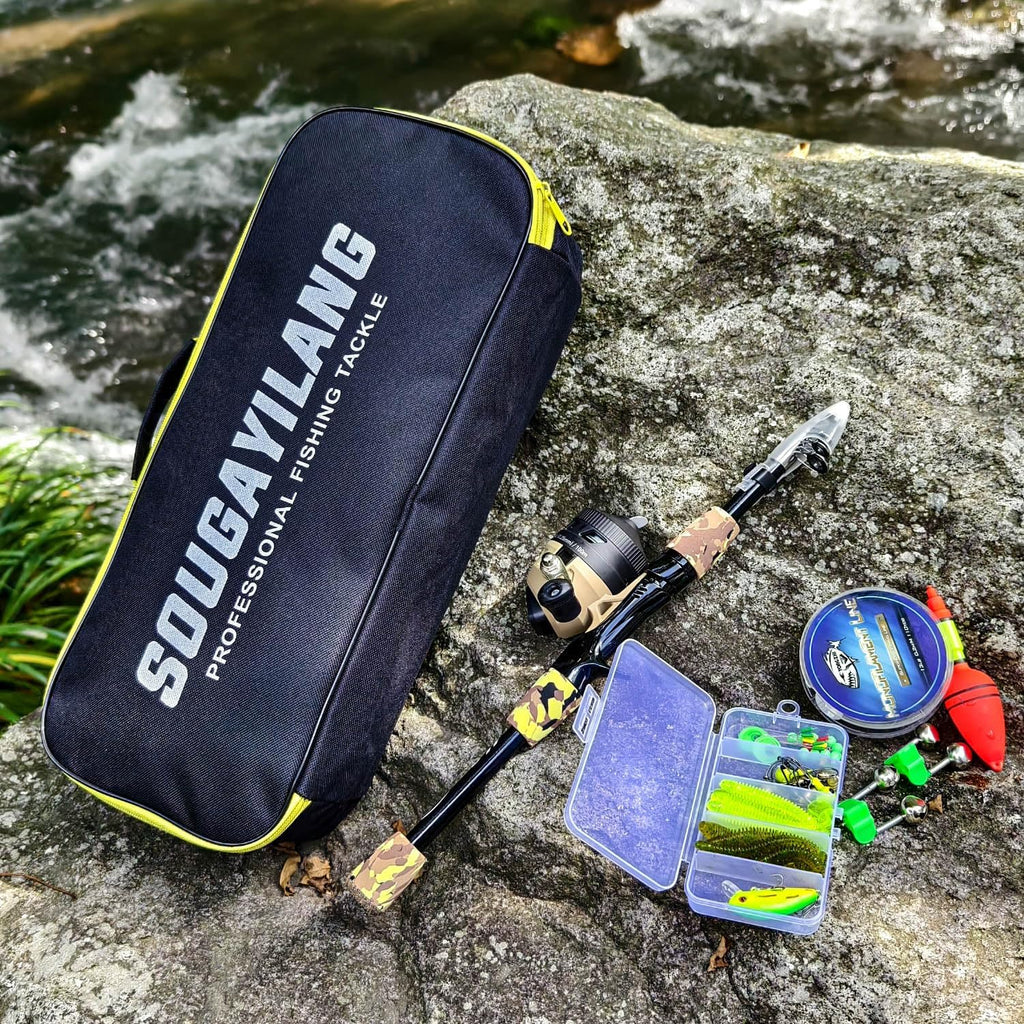 Sougayilang Fishing Rod and Reel Combo,Light Weight Fishing Pole with Spincast Fishing Reel Tackle Bag Lures Good Starter Fishing Kit