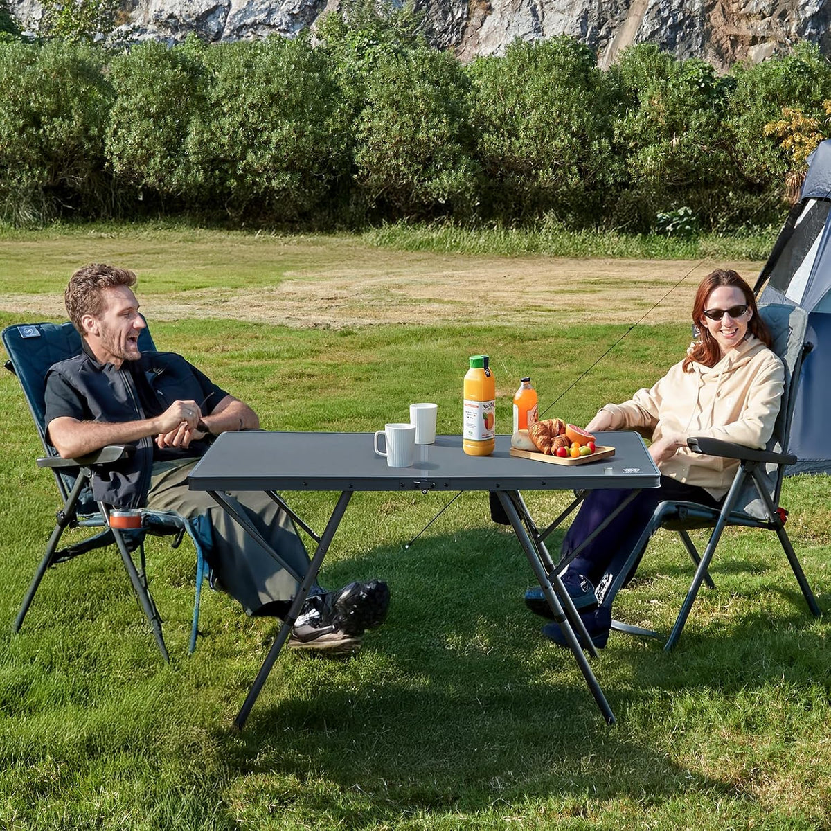 EVER ADVANCED Large Camping Table for 4-6 Person, Portable Folding Aluminum Table with Carrying Handle, Suitable for BBQ, Picnic, Camping and Indoor Use, Support up to 130LBS, Gray