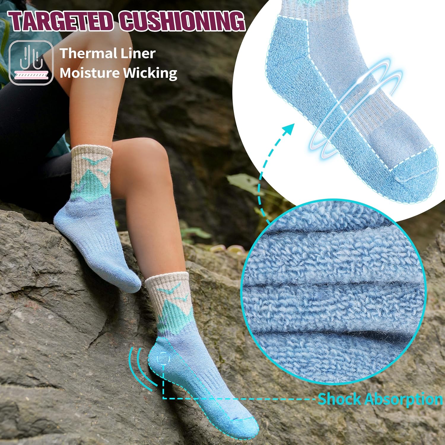 EBMORE 5 Pairs Womens Merino Wool Hiking Socks Thermal Warm Winter Boot Crew Cushion Work Gift Socks
