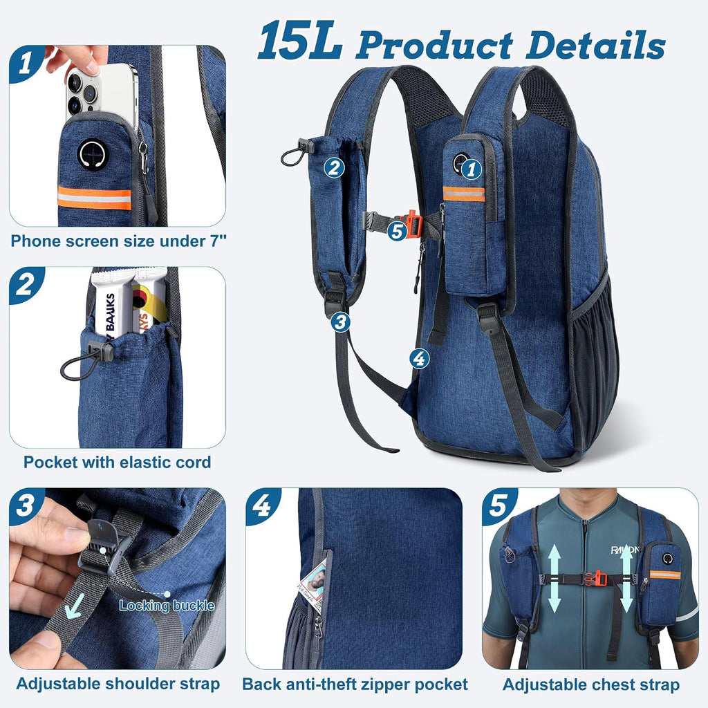 BECOJADDE 15L Small Hiking Backpack for Men Women Foldable Packable Back Pack Ultralight Hiking Daypack for Travel Camping Outdoor, Navy Blue