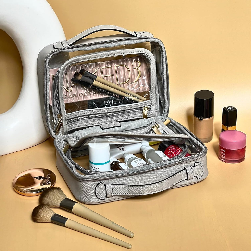JAZD Clear Makeup Bag Toiletry Bag for Women Cosmetic Case Large Capacity Travel Make Up Bag Organizer Transparent Storage Compartment TSA Approved