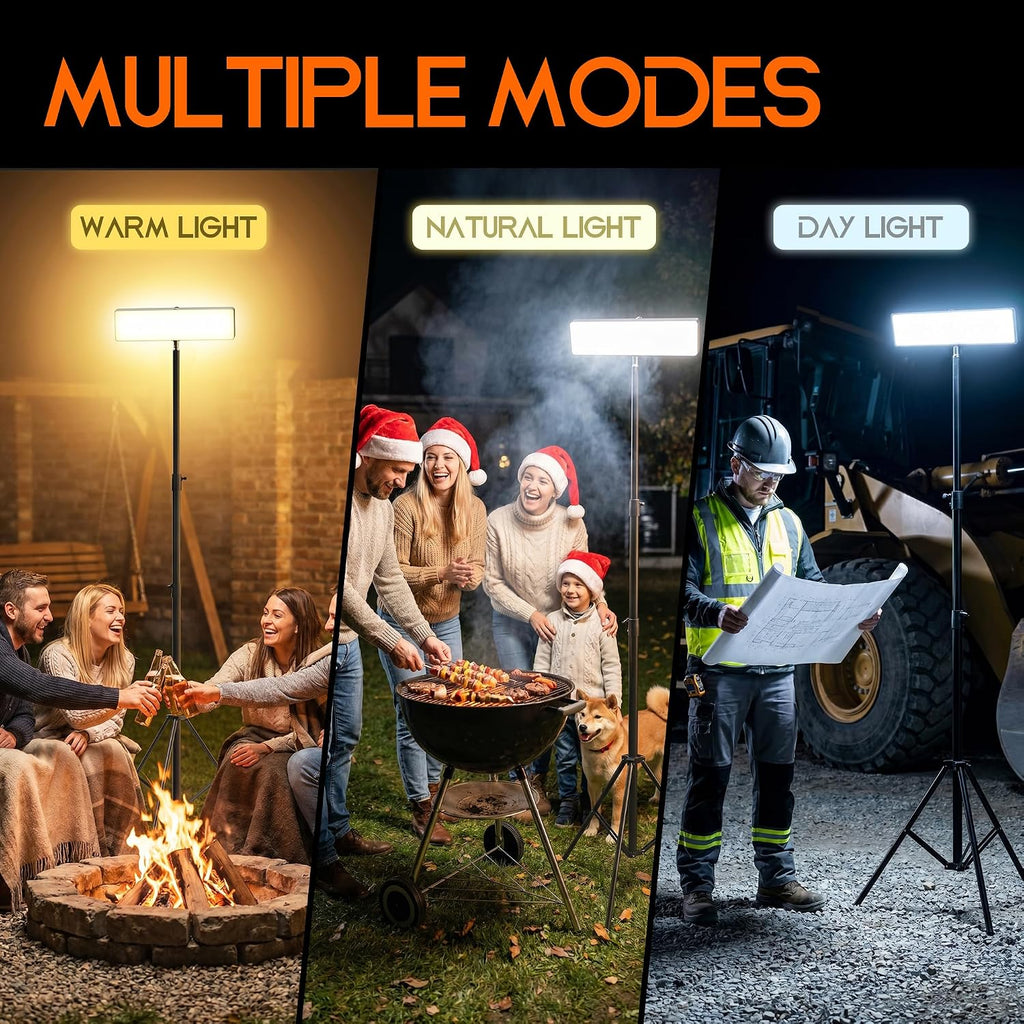 Portable Rechargeable LED Work Light with Tripod Stand, 10000mAh Battery Powered Dimmable Cordless Megnetic Camping Lamps for Sports/Car /Emergency/Garage/Fish