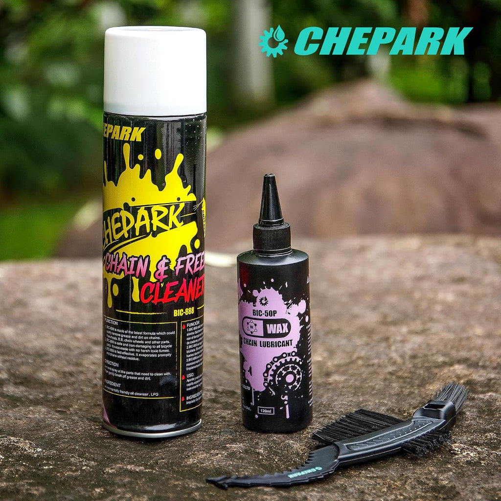 CHEPARK Bike Drivetrain cleaning & lubricating Essentials Kit with Bicycle Degreaser,Bicycle Lubricant Brush Tool- Bicycle Maintenance for Mountain Road Bikes (50P)