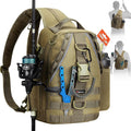 Piscifun Fishing Backpack, Rod Holders, Lightweight Sling Bag, Khaki