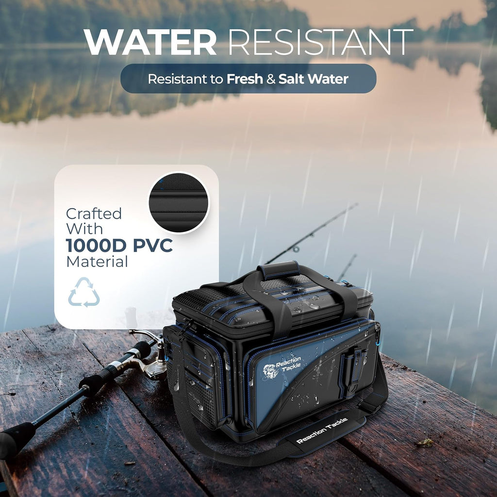 Reaction Tackle Saltwater Fishing Tackle Bags, Water Resistant 1000D PVC Tackle Box Bag with Removable Dividers, Fits 3600 and 3700 Trays, Small