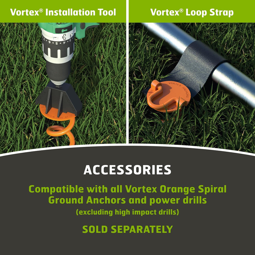Vortex (4-Pack) 10" Spiral Ground Anchors, Steel Screw In with Folding Ring, 275 lb Pull Force, Orange ANCFR10-ORG-R