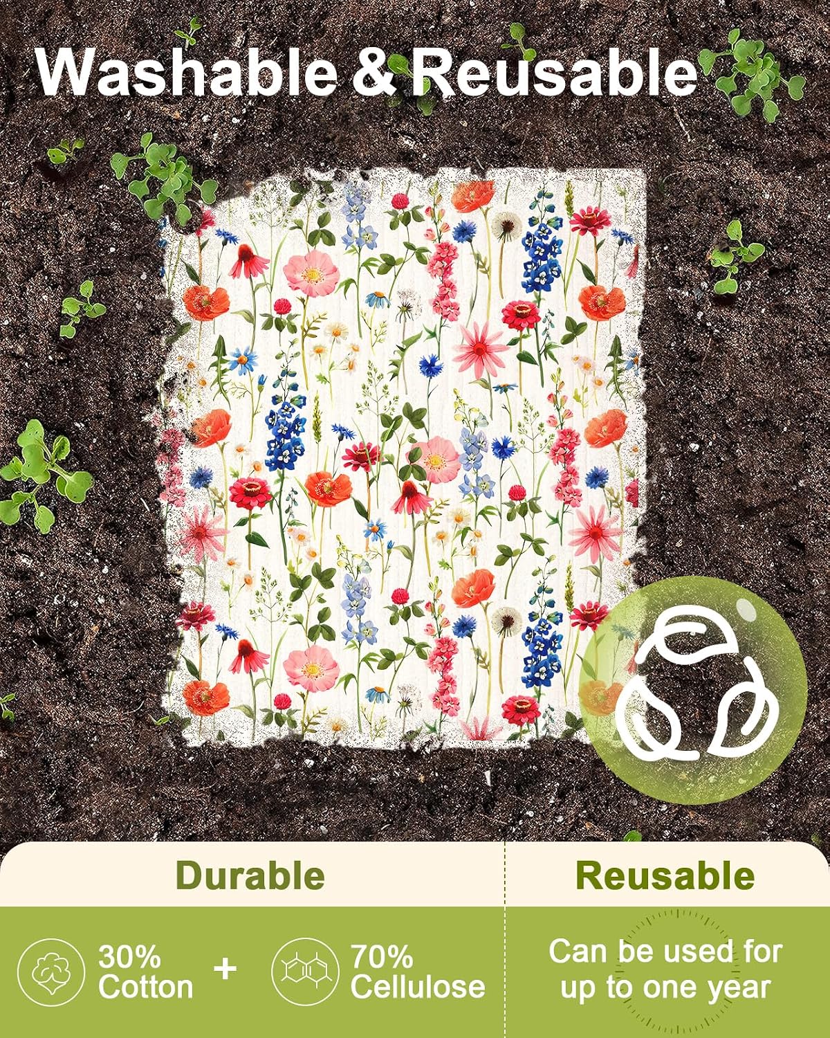 Miss Adola 6 Pack Swedish Dishcloths for Kitchen - Reusable Dish Cloths for Washing Dishes Absorbent Cute Funny Kitchen Towels Cleaning Sponge, Floral Bird