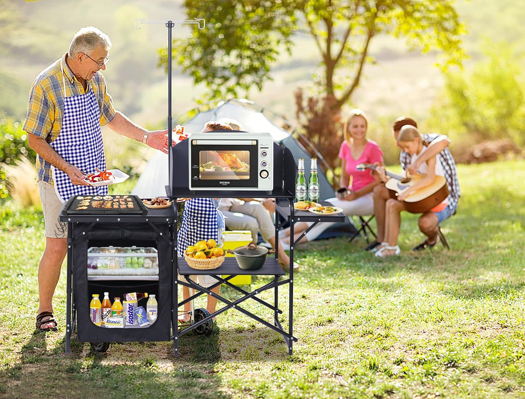 Nice C Camping Kitchen Table Station, Portable Folding Grill Table (Black)