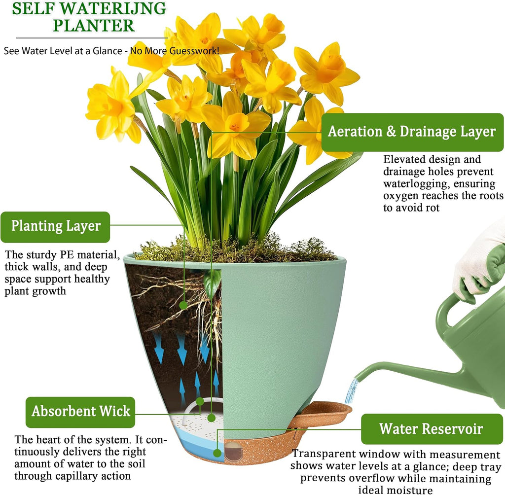 6 Inch Small Plant Pots for Indoor Outdoor Plants, 5-Pack, Self Watering