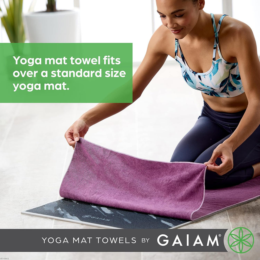 Gaiam Yoga Mat Towel, Non-Slip Microfiber, Hot Yoga (Heron Lilac)