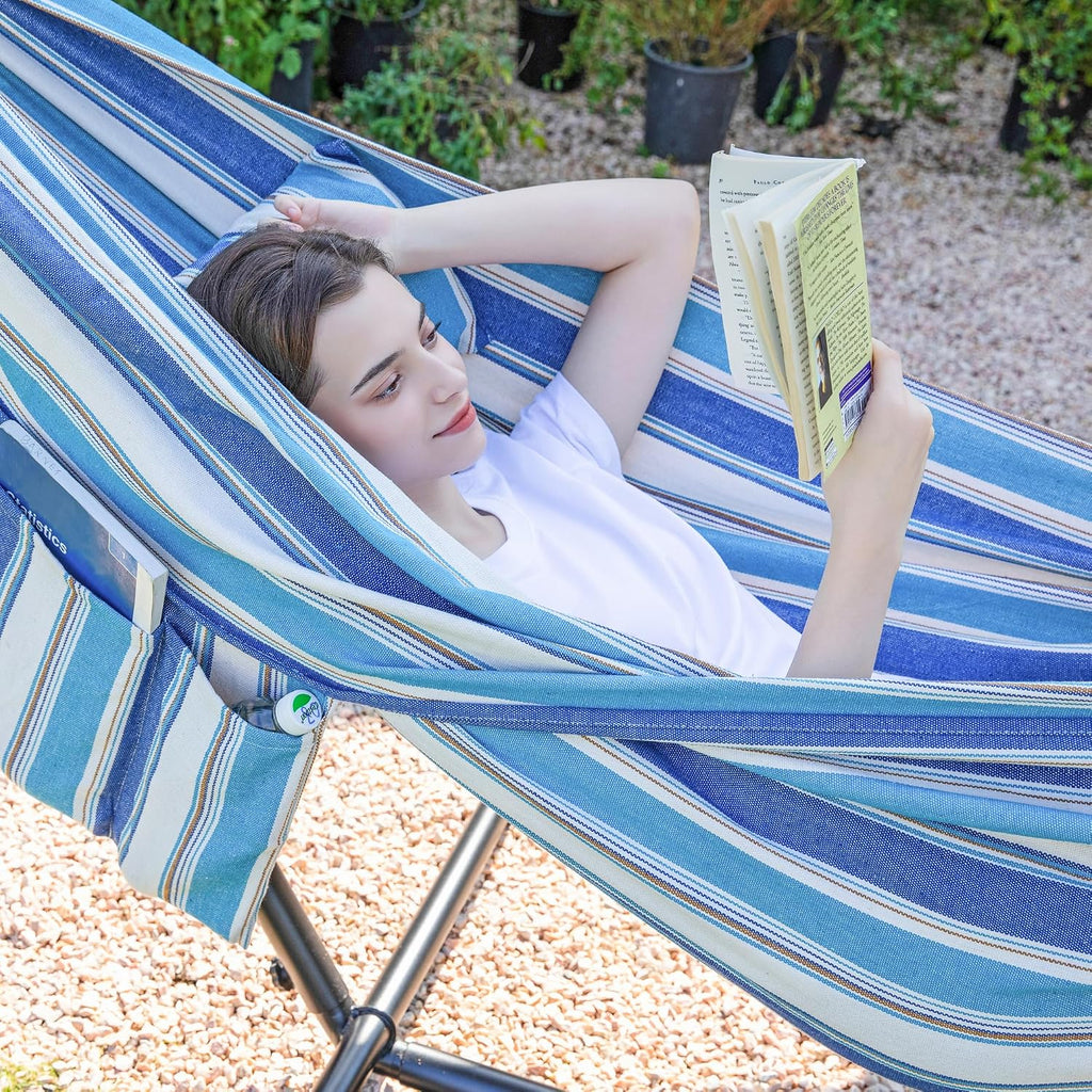 Double Hammock with Stand for Outside, Heavy-Duty, Portable (Lightblue)
