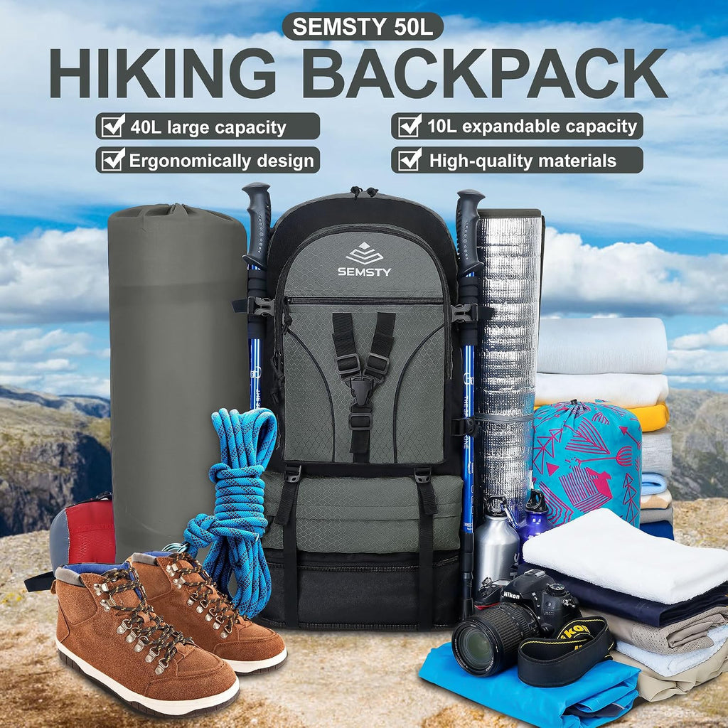 40L/50L Expandable Hiking Backpack for Men & Women，Camping Backpack