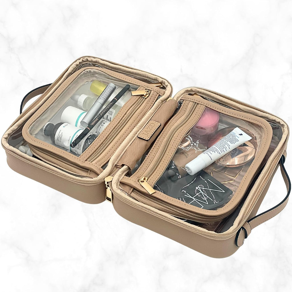 JAZD Clear Makeup Bag Toiletry Bag for Women Cosmetic Case Large Capacity Travel Make Up Bag Organizer Transparent Storage Compartment TSA Approved