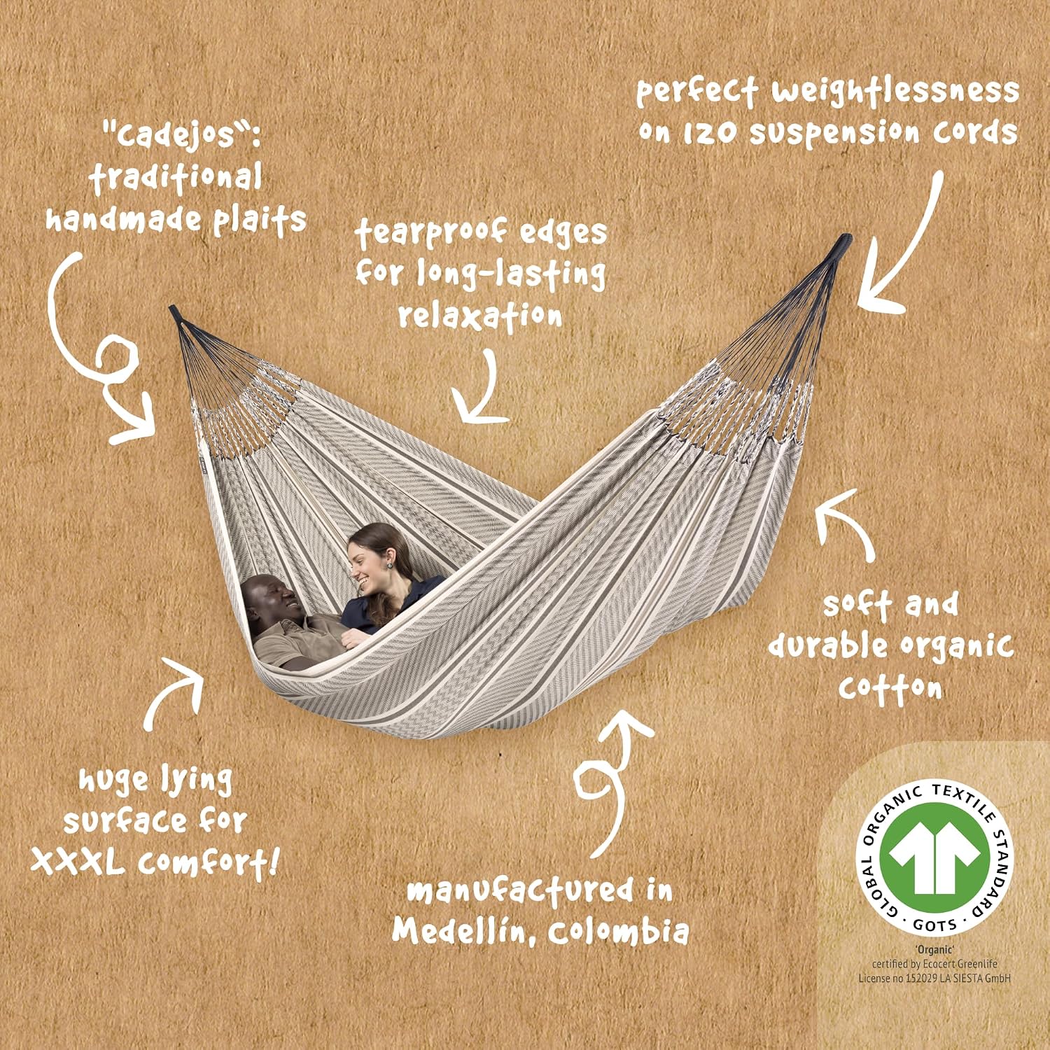 LA SIESTA Flora Blossom - Organic Cotton Family Classic Hammock Size King
