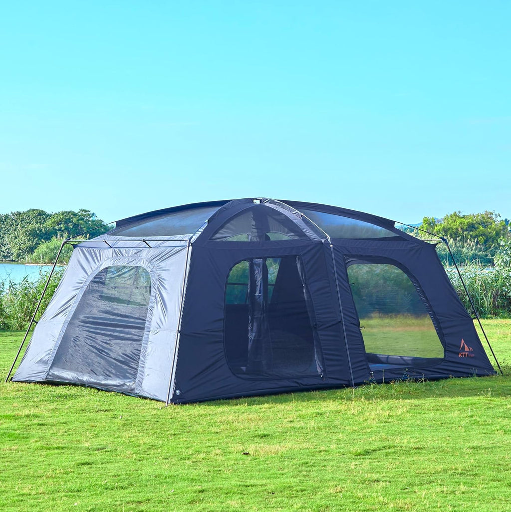 KTT Extra Large Tent 10-12-14 Person,Family Cabin Tents,2 Rooms,3 Doors and 3 Windows with Mesh,Straight Wall,Waterproof,Double Layer,Big Tent for Outdoor,Picnic,Camping,Family Gathering