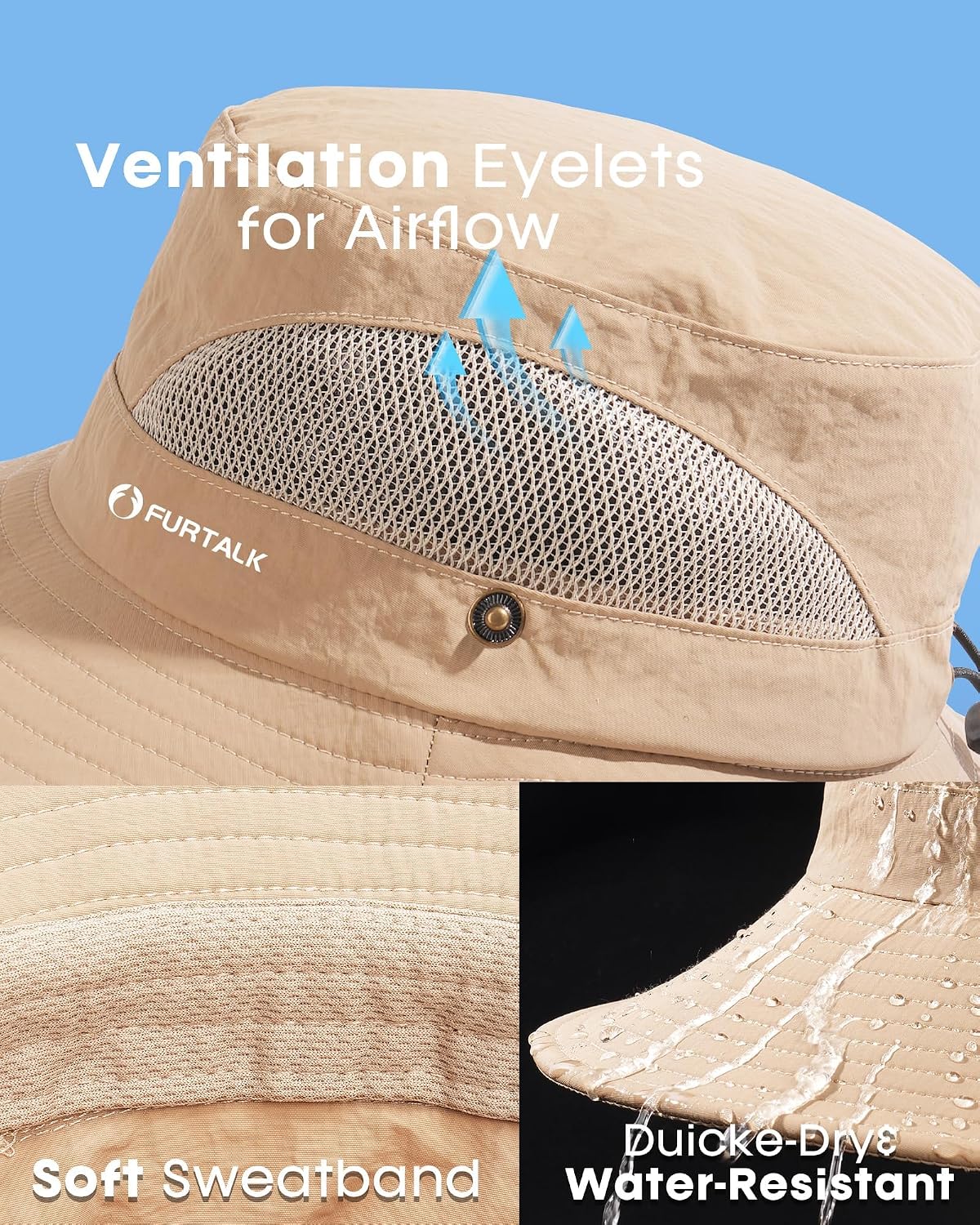 FURTALK Mens Bucket Sun Hat UPF Protection Wide Brim Breathable Fishing Hat
