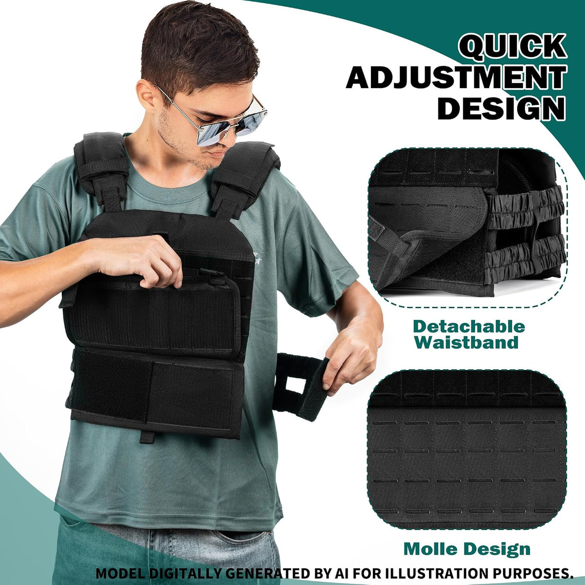 Adjustable Weighted Vest for Men Women – Tactical Vest for Rucking, HIIT & CrossFit, Fits 10x12 Plates, 600D Breathable Weight Vest & Exercise Vest for Strength Training, Weights Not Included