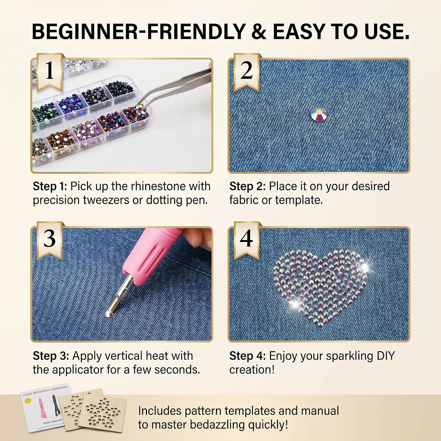Worthofbest Hot Fix Rhinestone Applicator Tool Kit, 8500Pcs Hotfix Rhinestones (3/4/5mm), 6 Fabric-Safe Tips, Rhinestone Setter with Tray Templates Tweezers Dotting Pen for DIY Clothing Fabric Crafts