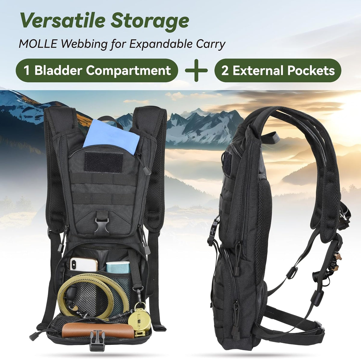MARCHWAY Tactical Molle Hydration Pack Backpack with 3L TPU Water Bladder, Military Daypack for Cycling, Hiking, Running, Climbing, Hunting, Biking