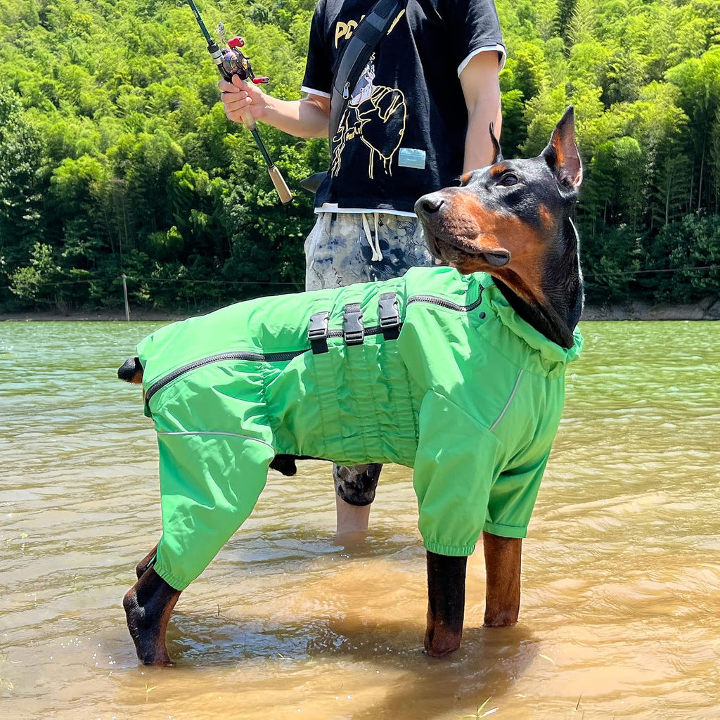 Lovelonglong Waterproof Dog Raincoat – 4-Leg Full Body Dog Rain Suit with Reflective Strips & Leash Opening, Outdoor Dog Jacket for Rainy Weather