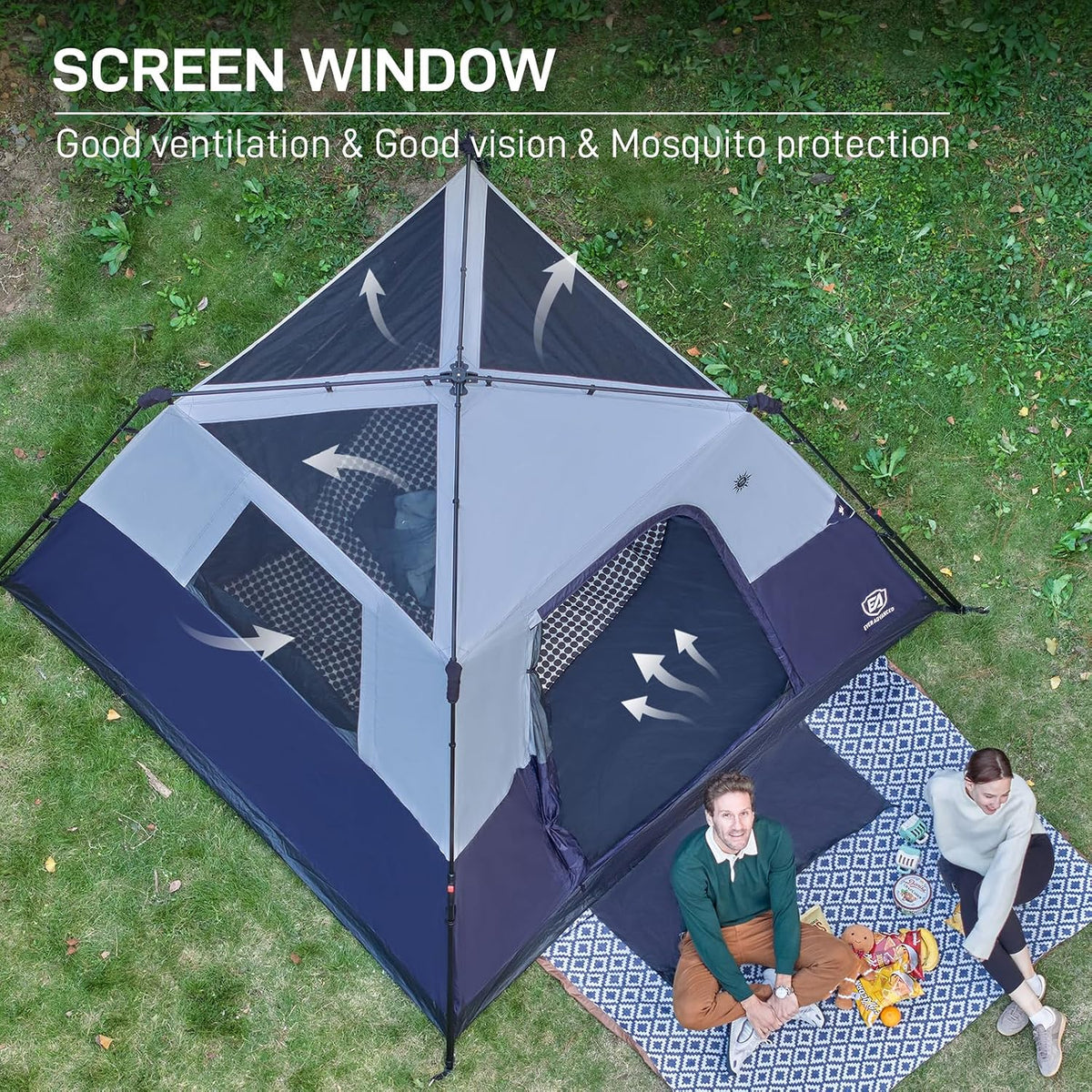 EVER ADVANCED 6 Person Camping Tent, Blackout Design Tent for Camping Instant Cabin Tents for Family with Rainfly, 60s Easy Setup, Water-Resistant