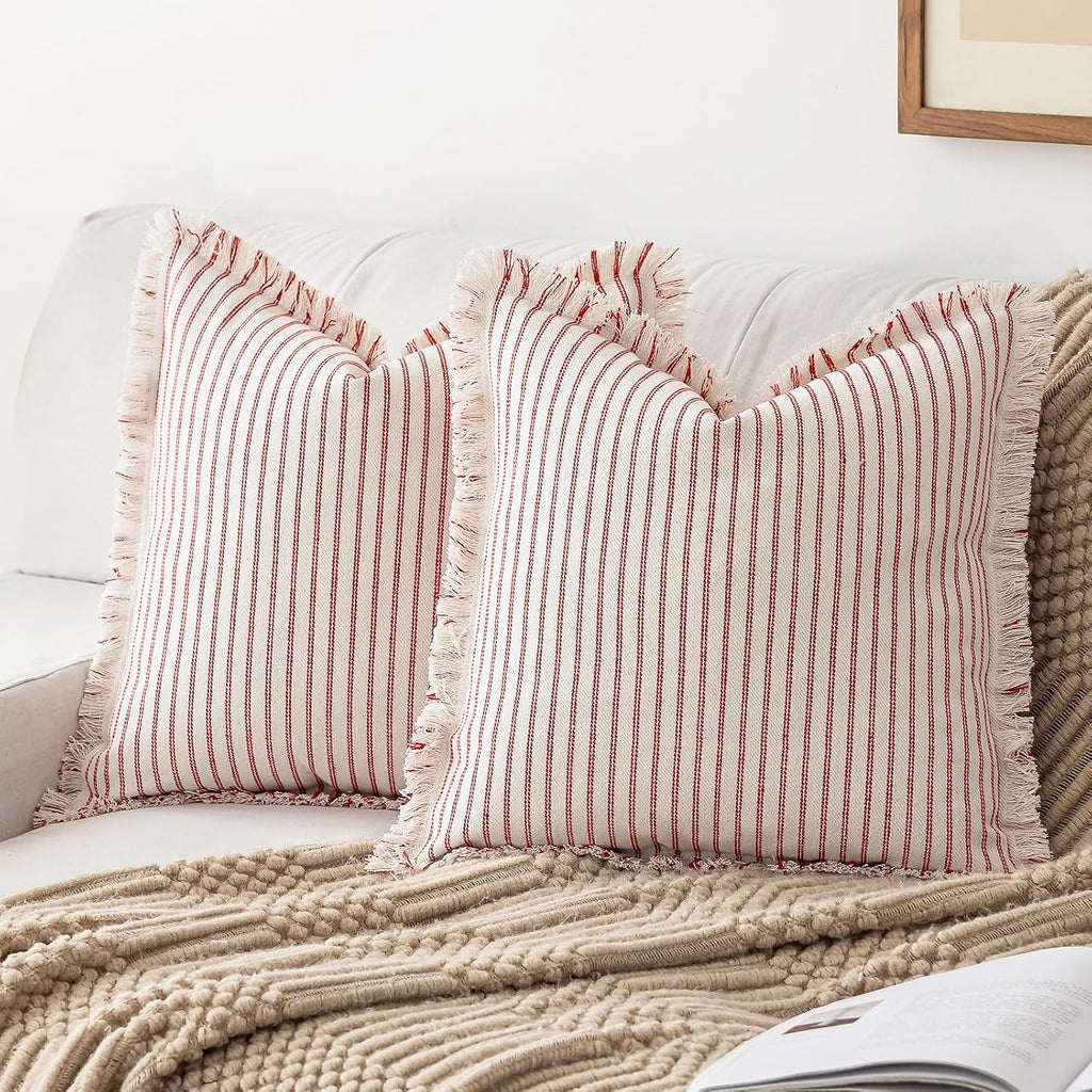 YEENAASY Throw Pillow Covers 18x18 Boho Striped Pillow Cases with Tassel