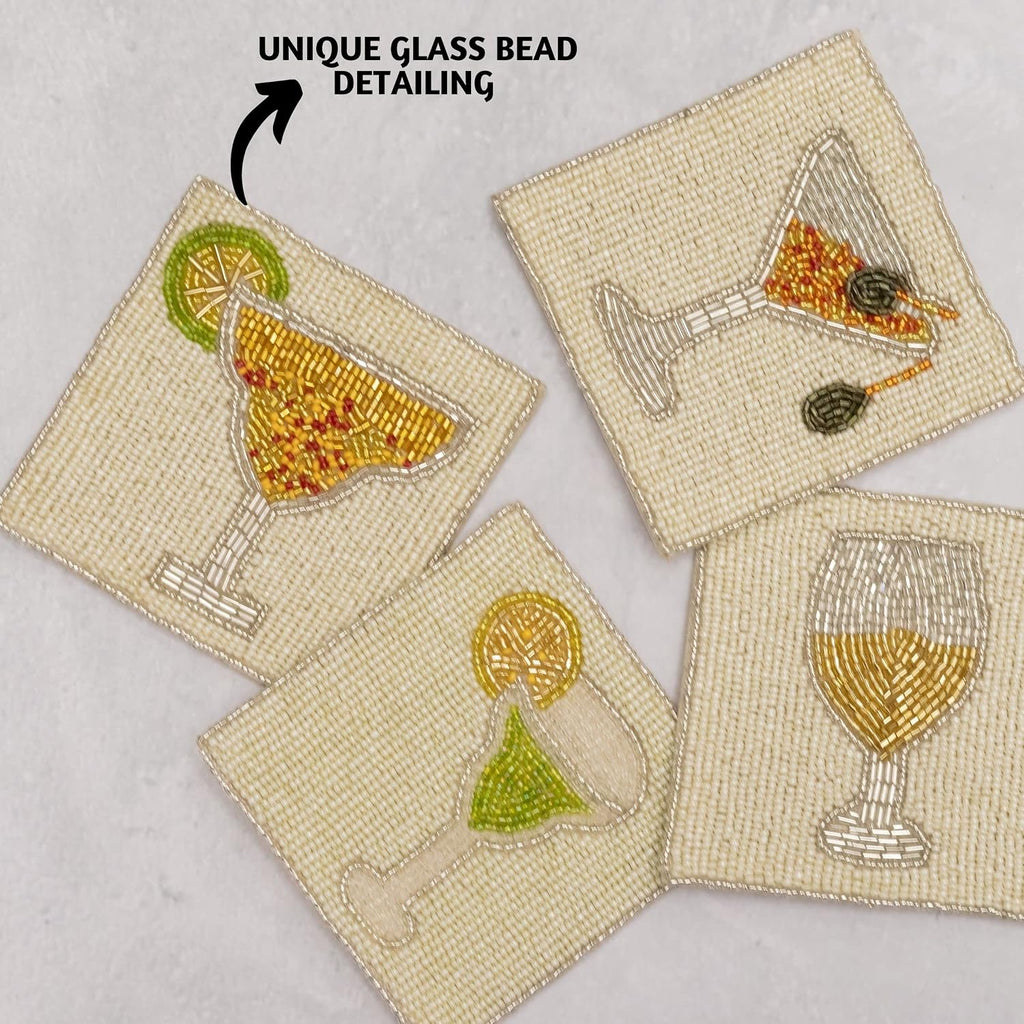 Folkulture Coasters Set of 4 for Drink, Coffee Bar Accessories, Table Décor