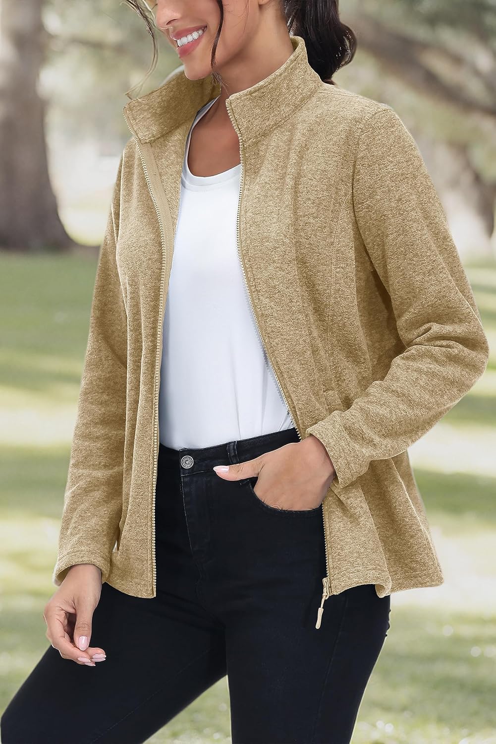 MAGCOMSEN Womens Fleece Zip Up Jacket with Pockets Lightweight Soft Coat
